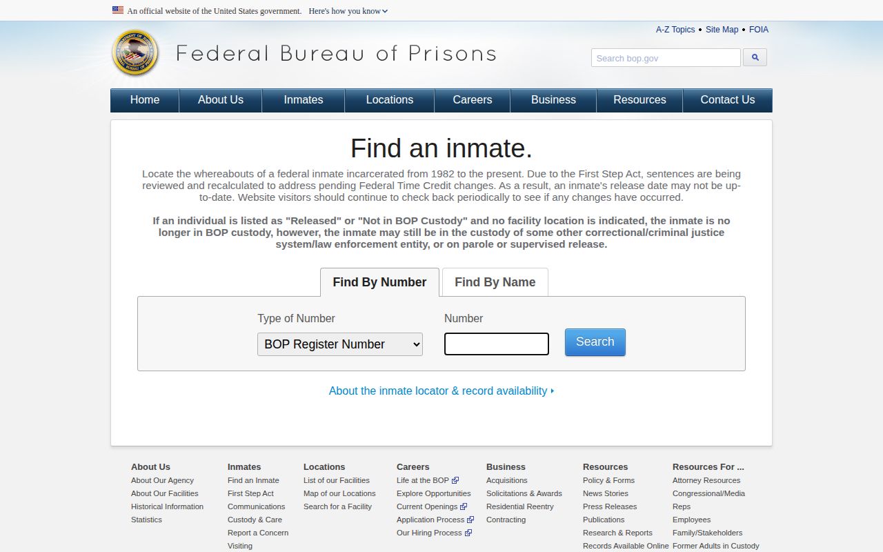 Federal BOP locator for inmates released in Michigan