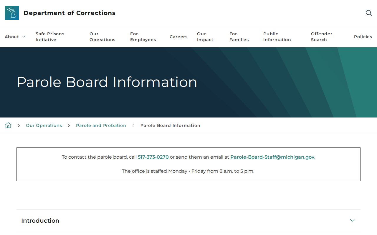 Michigan Parole Board information for inmate release decisions