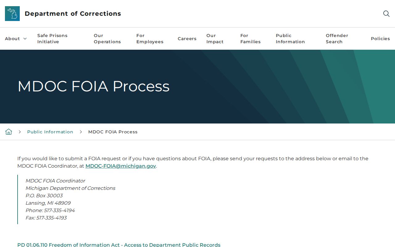 MDOC request channel for Michigan inmate release records