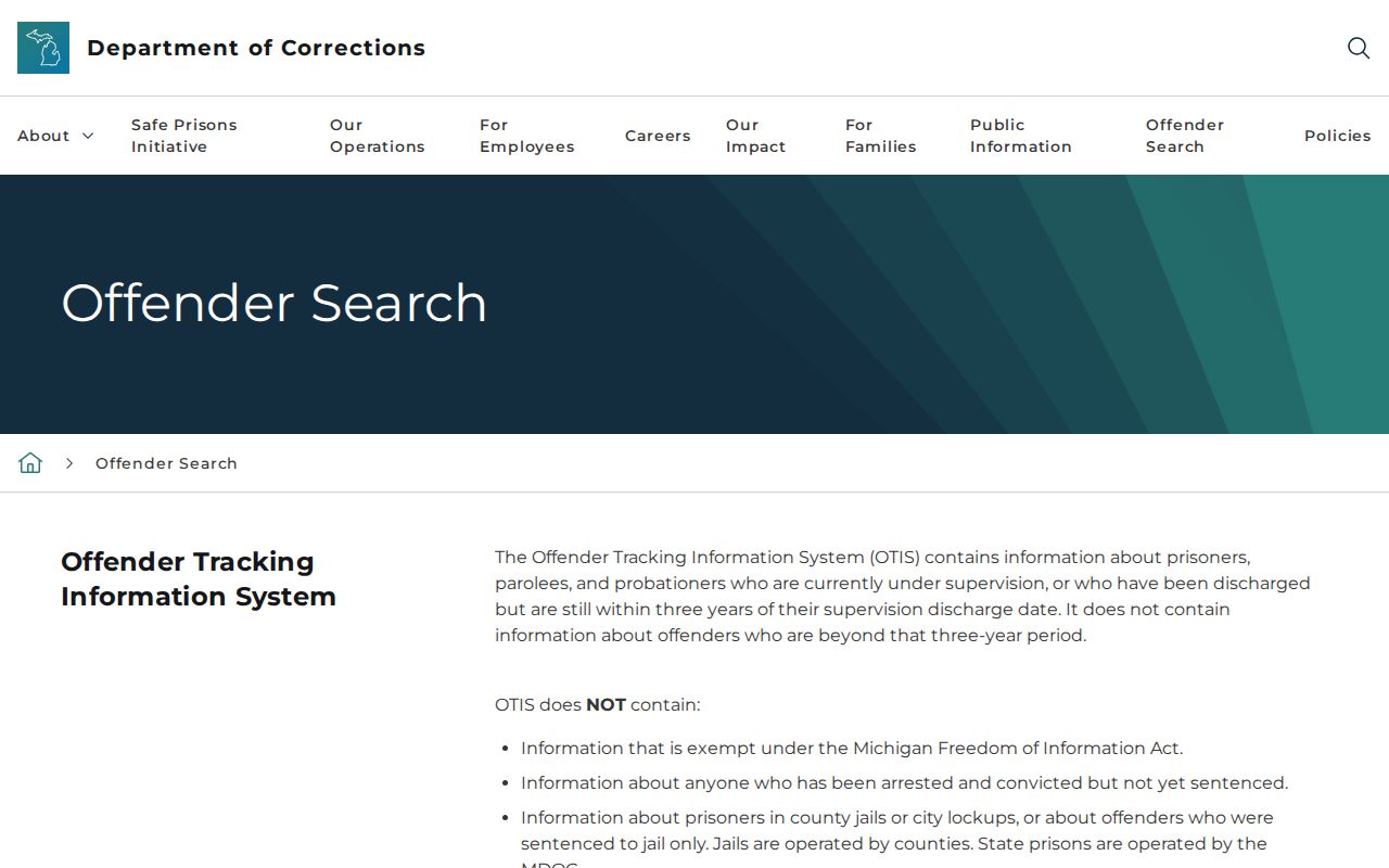 OTIS scope for Michigan released and discharged inmates